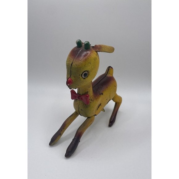 Vintage Wind Up Rudolph The Red Nose Reindeer Tin Toy, Made in Japan, Christmas - Picture 7 of 8